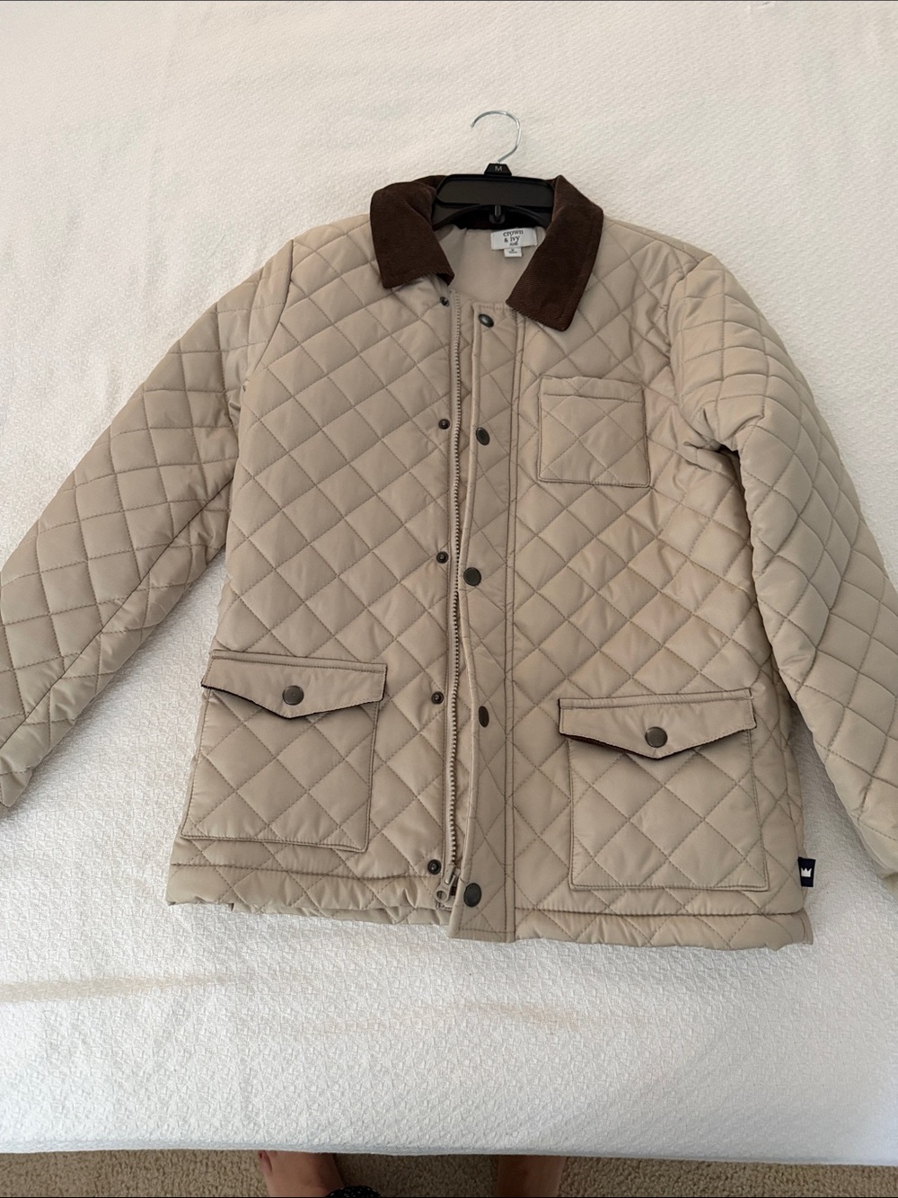 Quilted Beige Jacket with Contrast Collar